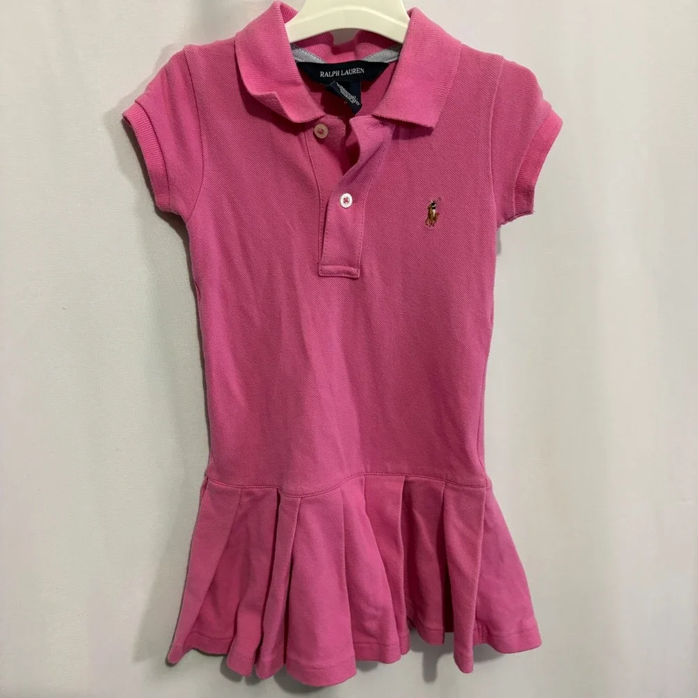 Ralph Lauren Girls Dress 2T Polo Neck Drop Waist Pink Pony Preppy Old Money
